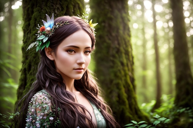 Beautiful inhabitant of the forest mythical character of fairy tales and fantasy nymph fairy naiad Generative AI