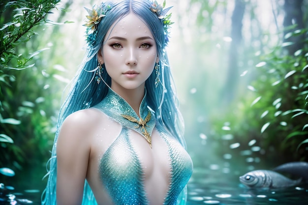 A beautiful inhabitant of the underwater world a mythical character of fairy tales and fantasy a mermaid Generative AI