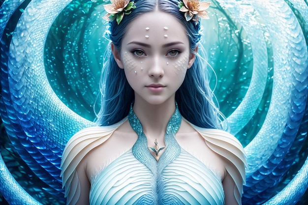 A beautiful inhabitant of the underwater world a mythical character of fairy tales and fantasy a mermaid Generative AI