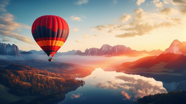 Beautiful inspirational landscape with hot air balloon