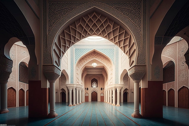 beautiful interior in the landscape of the mosque, creative ai