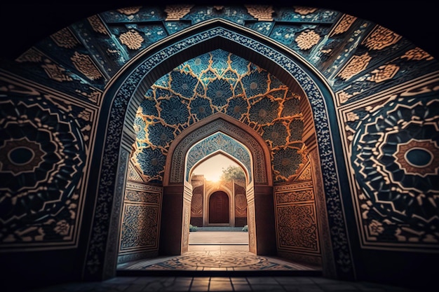 beautiful interior in the landscape of the mosque, creative ai