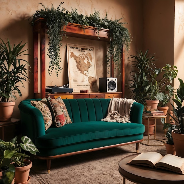 Beautiful interior of living room with sofas and table