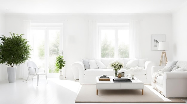 Beautiful interior of living room with white wall