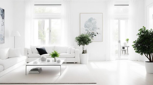 Beautiful interior of living room with white walls