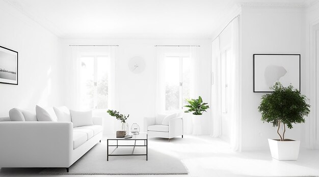 Beautiful interior of living room with white walls