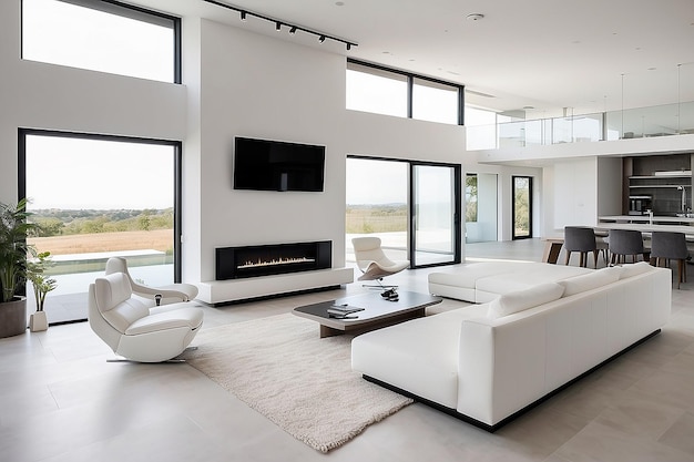 Photo beautiful interior shot of a modern house with white relaxing walls and furniture and technology