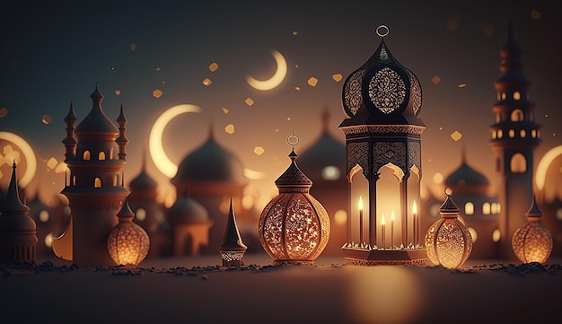 Beautiful islamic 3d lantern background photo illustration