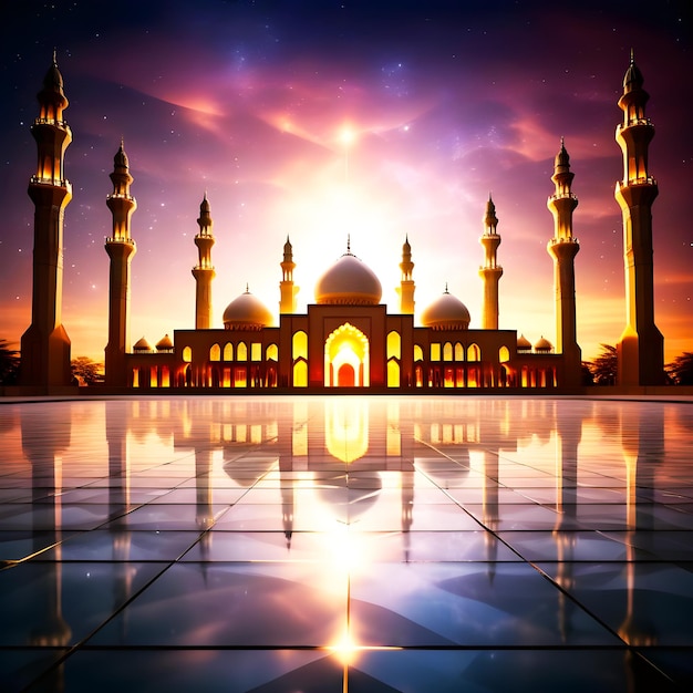 Beautiful islamic background with mosque and elegant lighting