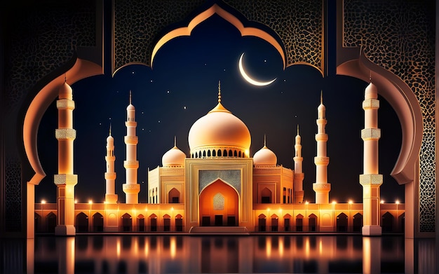 Beautiful islamic background with mosque and elegant lighting