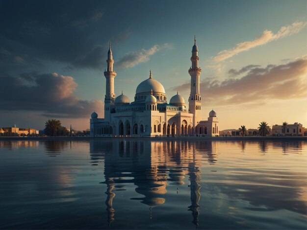 Beautiful Islamic mosque in water