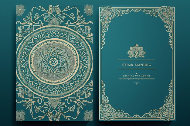 Photo beautiful islamic wedding invitation card with mandala art and floral border