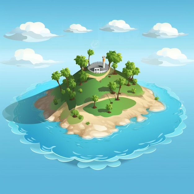 Beautiful island with blue sea white sand illustration 3