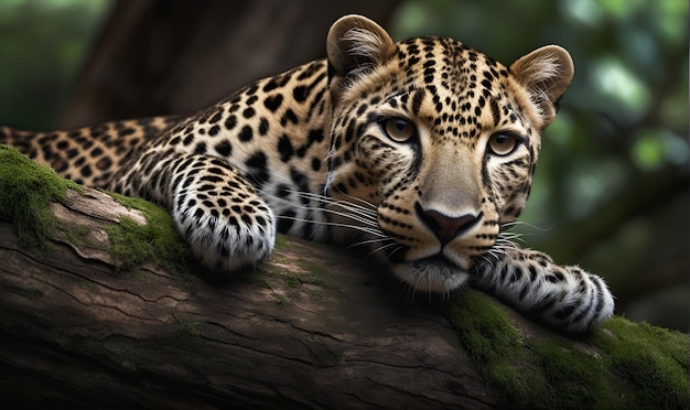 A beautiful Jaguar lying on a tree branch