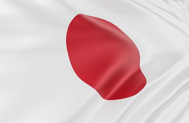 Beautiful Japan Flag Wave Close Up on banner background with copy space.,3d model and illustration.