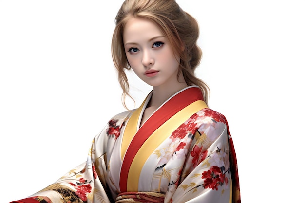 A beautiful Japanese geisha isolated on white background