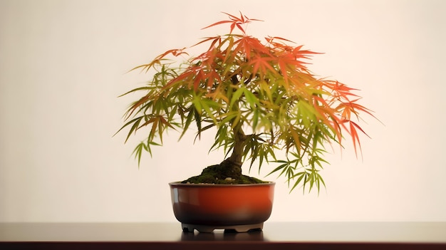 Photo beautiful japanese maple bonsai plant in a table white background