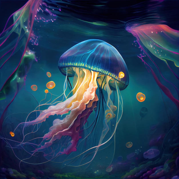 Beautiful jellyfish in the underwater world with inner glow