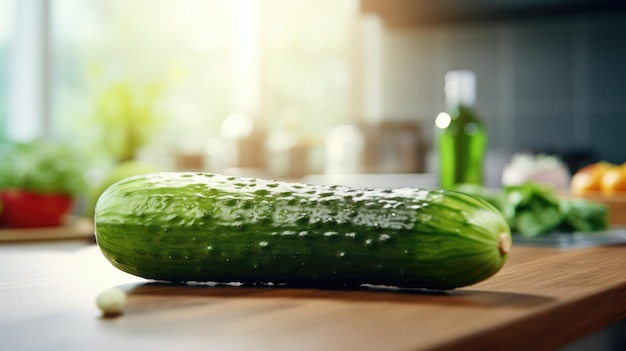 Beautiful juicy cucumber lying on the kitchen table