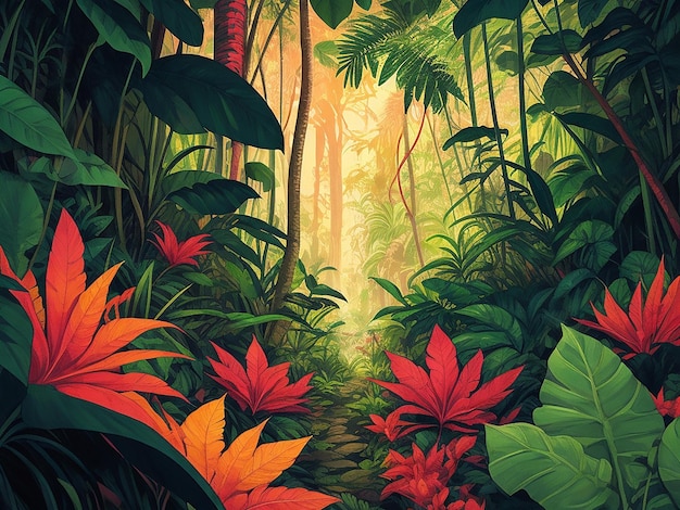 Beautiful Jungle cartoon illustration