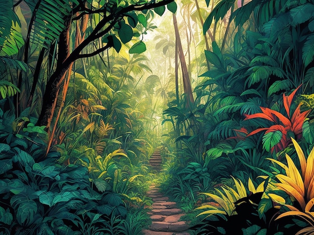 Beautiful Jungle cartoon illustration