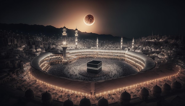 Beautiful kaaba hajj piglrimage in mecca umra eid al adha photo background illustration