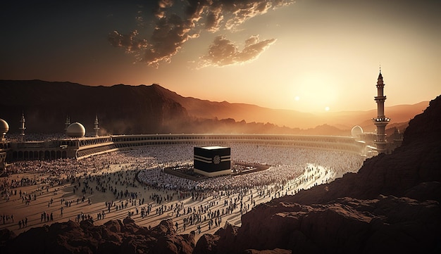 Beautiful kaaba hajj piglrimage in mecca umra eid al adha photo background illustration