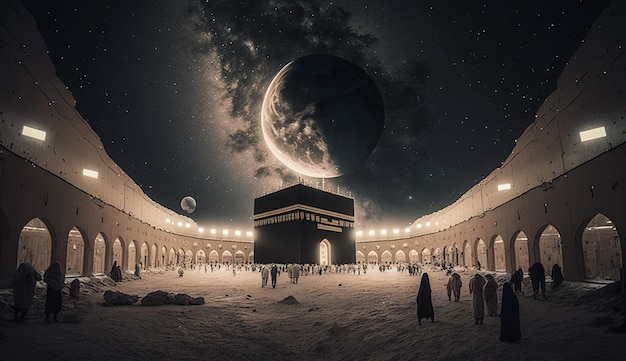 Beautiful kaaba hajj piglrimage in mecca umra eid al adha photo background illustration