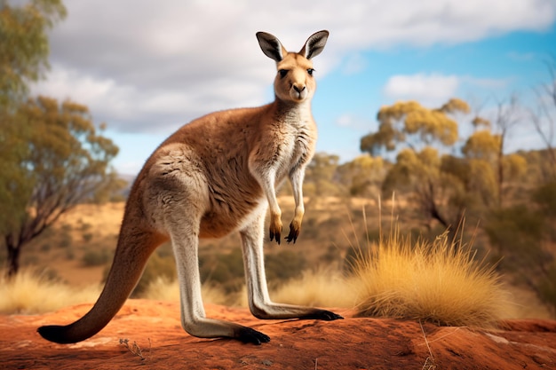 A beautiful kangaroo in the savannah A natural environment for kangaroos Portrait of an animal