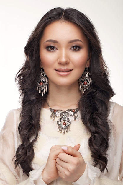 beautiful Kazakh girl in national jewelry