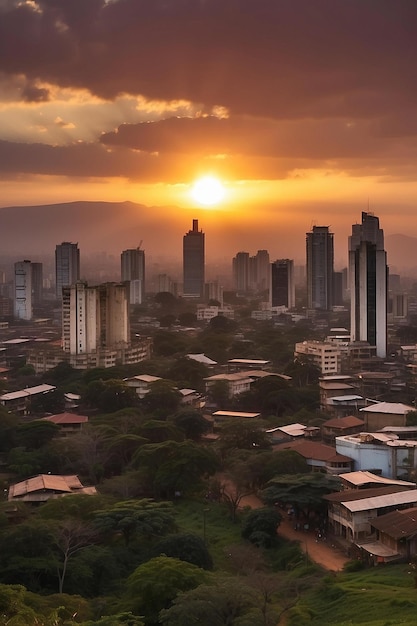 Photo beautiful kenyan sunset showing nairobis skyline