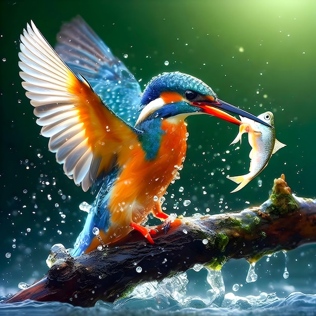 A beautiful kingfisher catching fish AI generate