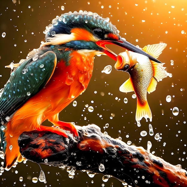 A beautiful kingfisher catching fish AI generate