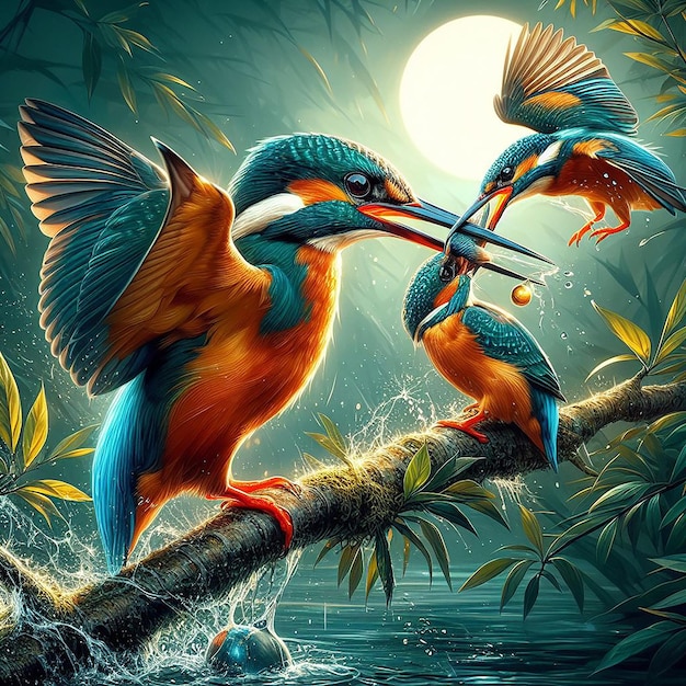 Beautiful Kingfisher Catching Fish Image Art