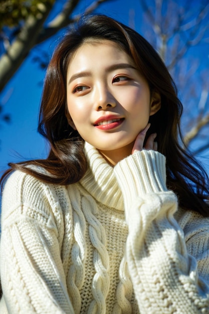 Photo beautiful korean girl in white sweater