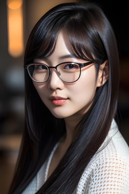 Beautiful Korean woman wearing glasses