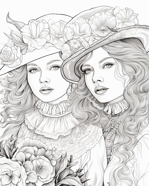 Photo beautiful ladies adult coloring pages