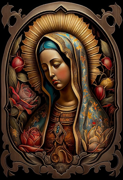 Beautiful lady of guadalupe mexico saint holy faith illustration vintage silkscreen style poster