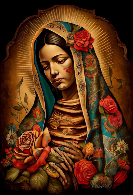 Beautiful lady of guadalupe mexico saint holy faith illustration vintage silkscreen style poster