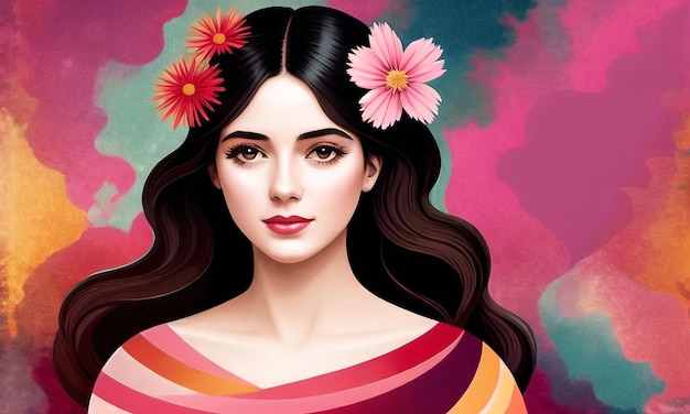 Beautiful lady surrounded with flowers Generated AI