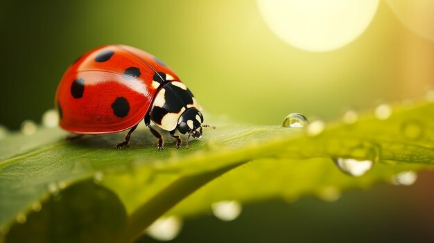 Beautiful Ladybug on Leaf in Natural Green Environment