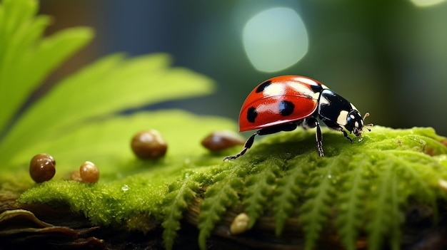 Beautiful Ladybug on Leaf with Defocused Background