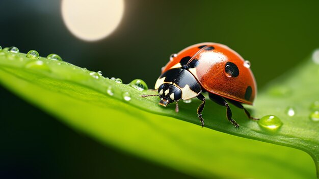 Beautiful Ladybug on Leaf with Defocused Background