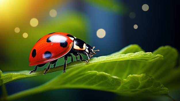 Beautiful Ladybug on Leaf with Defocused Background