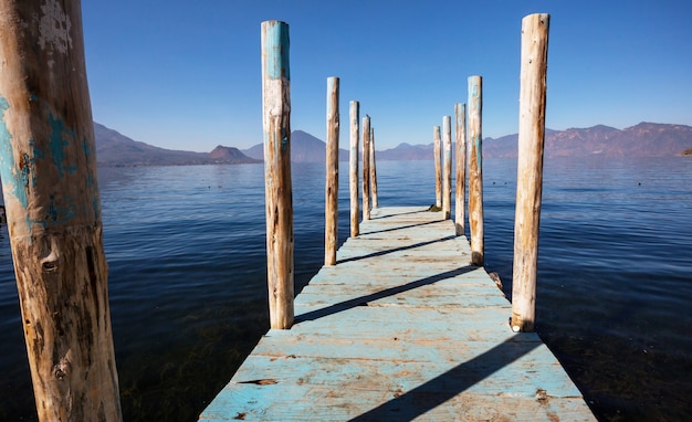 Beautiful lake Atitlan and volcanos in the highlands of Guatemala, Central America