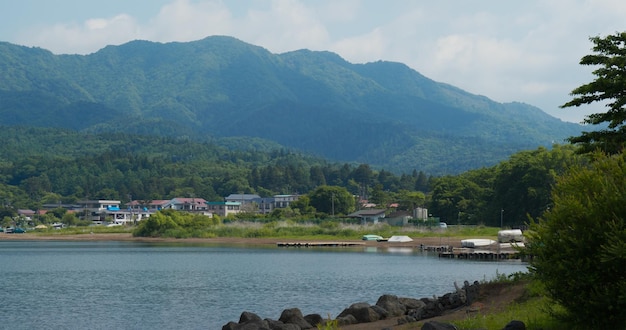 Beautiful lake and mountain in Japan