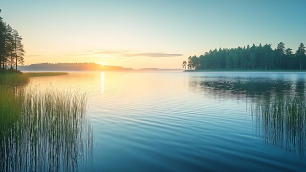 Beautiful Lake Saimaa on a summer evening Generative AI