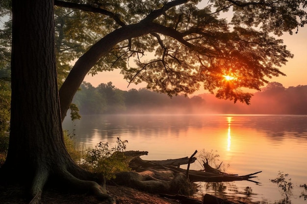 Beautiful lake scene at sunrise