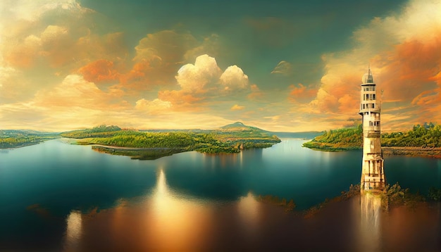 Beautiful lake and tower view from balcony wallpaper