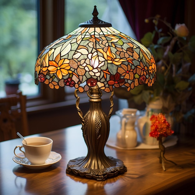 Photo beautiful lamp in the set table